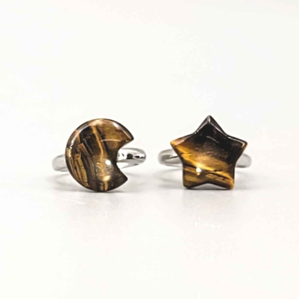 Tiger Eye Moon Star Rings‎ Set Adjustable Gemstone Jewelry Women
